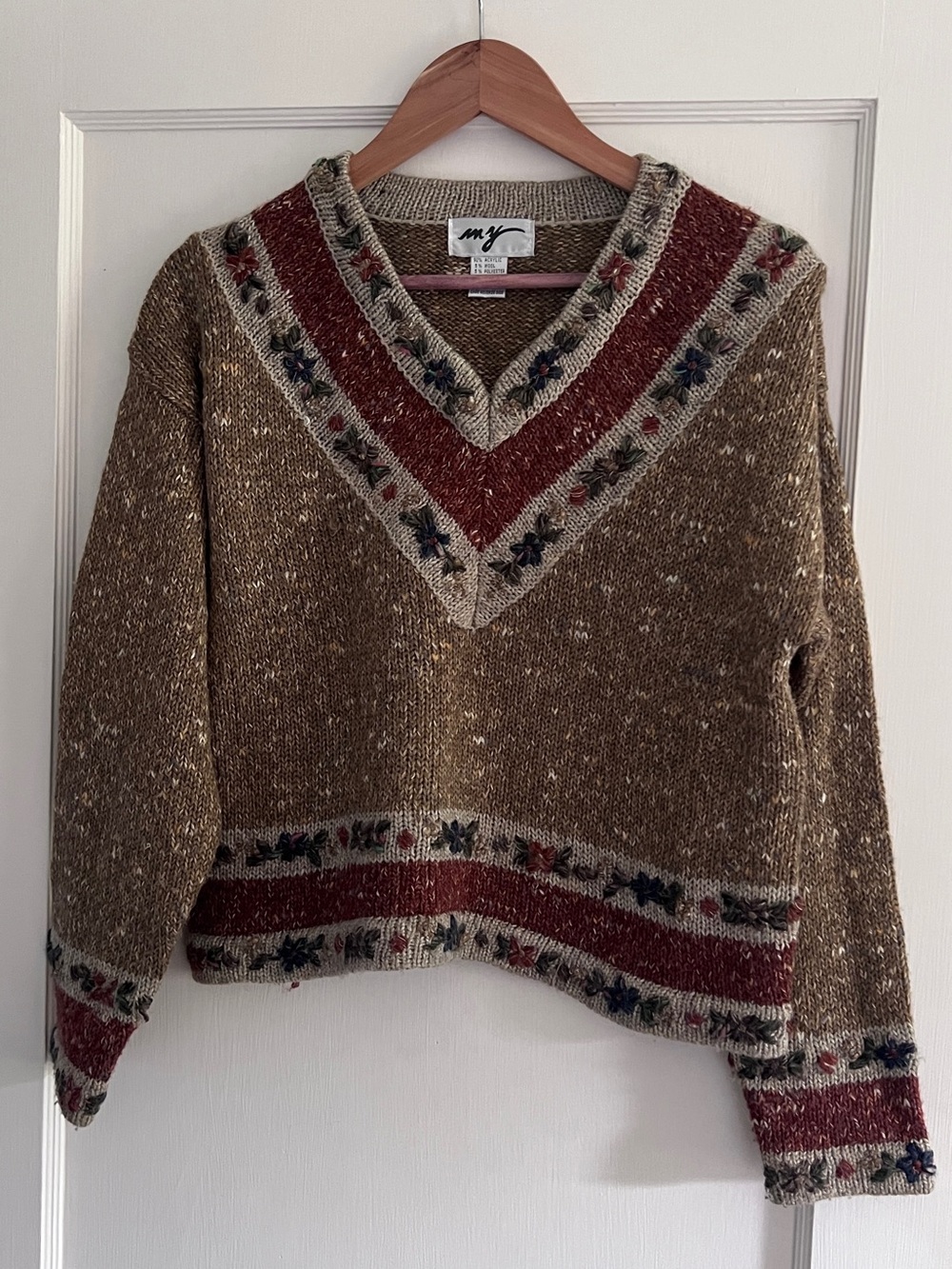 Vintage Knit Brown V-Neck Women’s Sweater